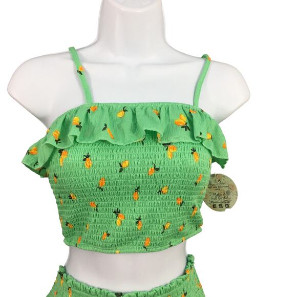 Jolie & Joy Mini Skirt and Ruffled Crop Top Set Size Medium Green with Lemons - Picture 2 of 13